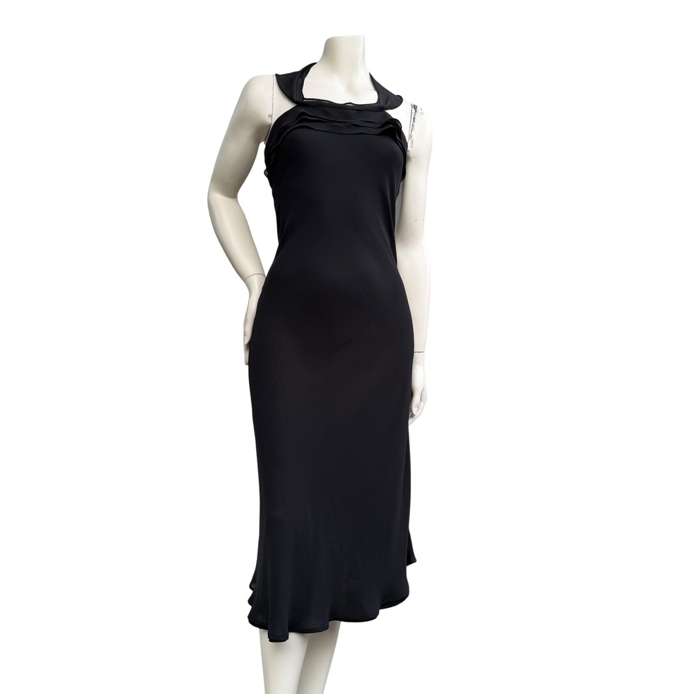 Eclipse Black Halter Midi Dress Tiered Ruffle 90s Y2K Minimalist Goth Size S